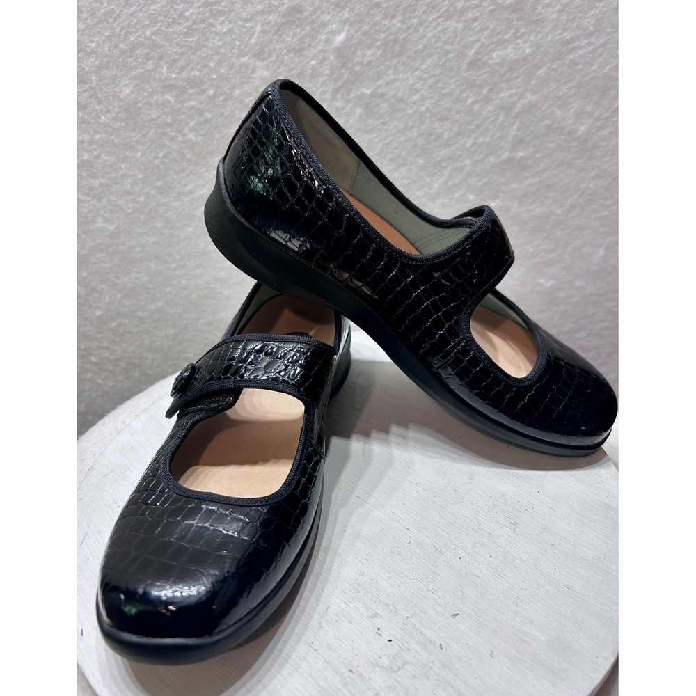 Aetrex Dr. Zen Black Croc Embossed Leather Mary Jane Orthotic Shoes E335W 9M